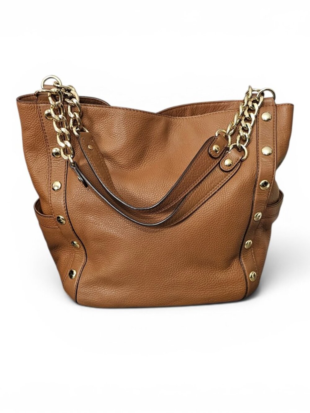 Michael Kors Delancy Studded Pebbled Leather Chain Hobo Shoulder Bag Tote COA - Picture 2 of 16